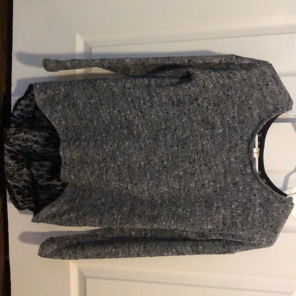 Grey and black sweater with lace back